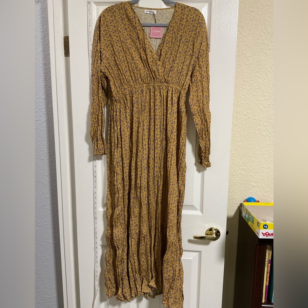 Smocked Waist Floral Maxi Dress in Mustard Yellow